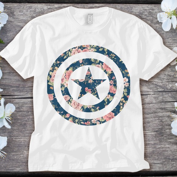 Marvel Avengers Captain America Floral Icon Graphic T-Shirt Unisex Adult T-shirt - Picture 1 of 2